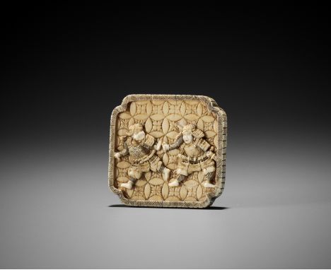 Ɏ IKKO: A RARE IVORY MANJU NETSUKE WITH TWO SAMURAIBy Hasegawa Ikko, signed Ikko 一光Japan, c. 1830, Edo period (1615-1868)Publ