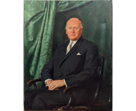 20th century British School, portrait of a gentleman, oil on canvas, indistinctly signed lower right and dated 60, H.112cm W.
