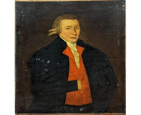 18th century Continental School, portrait of a gentleman with a red undergarment, oil on canvas, H.76cm W.66cm