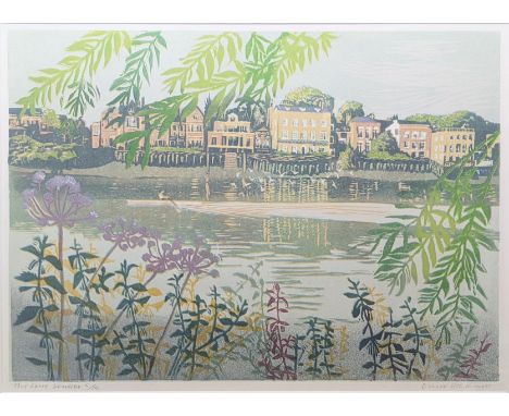 Anne Hickmott (b.1935), The Lone Sculler, Barnes, London, lithograph, signed in pencil, numbered out of 10