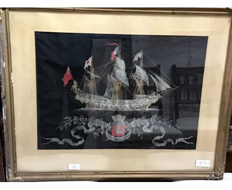An early 20thc commemorative silk machine woven panel, commemorating the Tapestry makers of Lyon, France and Derby, in gilded