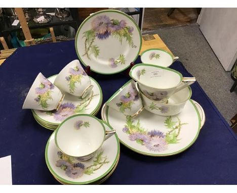 An unusual Royal Doulton 19 piece Glamis thistle pattern tea service, no. H4601, consisting of five cups, five saucers, six p