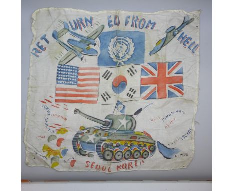 A commemorative Korean War silk handkerchief