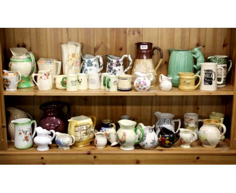 A collection of mixed ceramic jugs.