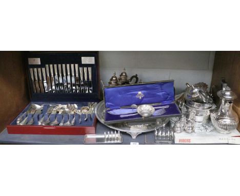 A Collection of Assorted Silver Plate, including a cased beaded table-service, a salver, an oval tray, tea and coffee wares a