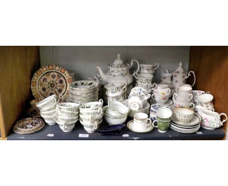 A Royal Crown Derby Imari Pattern Cabinet Plate, Royal Crown Derby tea cup and saucer, two Derby plates, a first period Worce