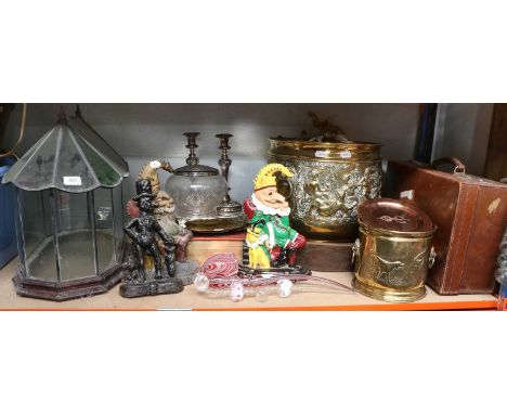 Three Victorian Glass Pipes, including one cranberry example, possibly Nailsea, together with a stitched leather suitcase, fa