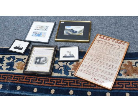 Electors of Hurworth-on-Tees, reprinted Broadside in frame; together with a novelty ink sketch for marriage and courtship, tw