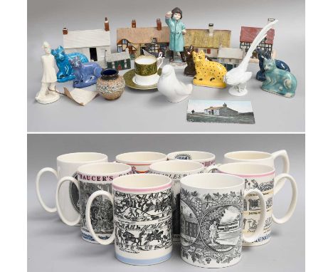 Assorted Ceramics, including: a Royal Worcester figure by F. G. Doughty "February", Eric Owen creamware figure, various Goss 