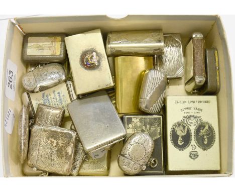 Seven Various Silver Vesta-Cases, with engine turned decoration, Together With various brass and other examples, match box ho