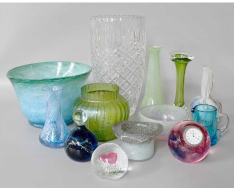 A Quantity of 20th Century Art Glass Including: Caithness paperweights, Monart style bowl, etc 