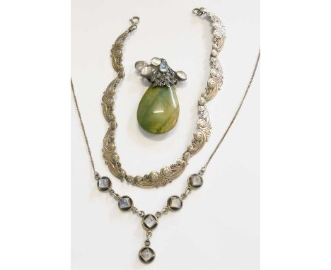 A Small Quantity of Jewellery, comprising of a necklace by Bernard Instone, formed of seven Celtic design panels, stamped 'SI