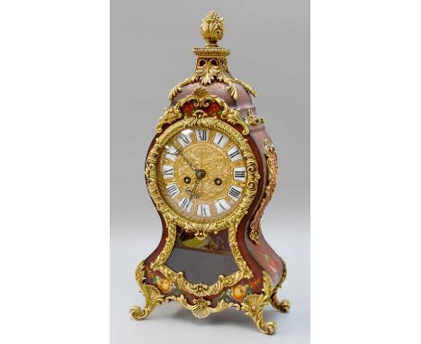 A Floral Painted Eight Day Striking Mantel Clock, late 20th century, 42cm highClock has been put on a short test and is worki