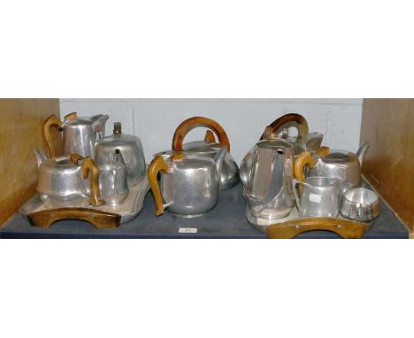 A Collection of Various Picquotware Teawares and Trays (one shelf)Kettles - one handle burnt, one handle repaired, both kettl