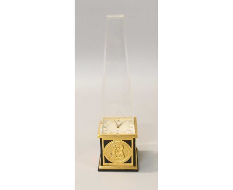 An Obelisk Form Eight Day Novelty Desk Timepiece, signed Le Coultre, ref: 462, late 1960's/early 1970's, manual wound movemen