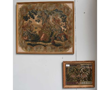 An 18th/19th Century Tapestry Panel, possibly for pole screen (framed); together with a beadwork panel (2)