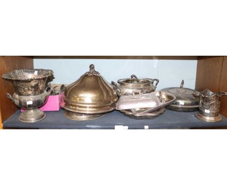 A Collection of 19th and 20th Century Silver Plated Wares, including twin handled wine cooler, entree dishes, meat domes etc.