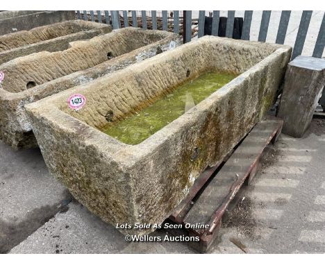 *A LARGE GRITSTONE QUARRY TROUGH, 45CM (H) X 170CM (L) X 76CM (W)