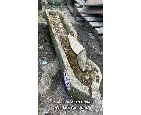 *NARROW YORK STONE TROUGH IN POINTED FORM, 94CM (L) X 18CM (W) X 18CM (H), REPAIR NEEDED