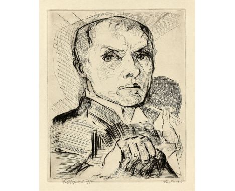 Max Beckmann (Leipzig 1884 – 1950 New York). „Gesichter“. 1914-19Original-Halbpergamentmappe mit 19 Kaltnadelarbeiten, jeweil