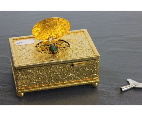 Key wind Automaton pop up singing bird with gilt metal box