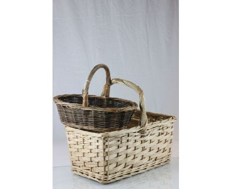 A vintage fruit picking basket, together with a picnic basket