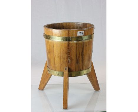 Oak Brass Bounded Jardiniere Planter on Three Legs with makers plaque ' Thos TREVIS SMITH Ltd '