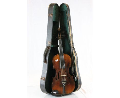 Vintage cased Violin with mother of pearl inlay