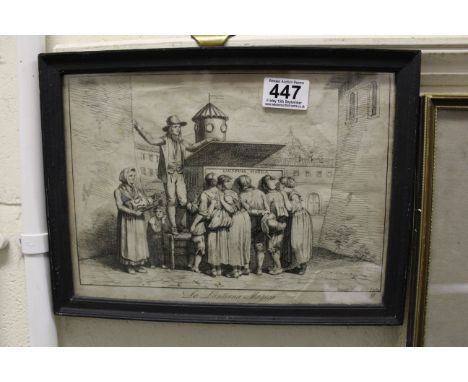 A framed engraving of figures viewing a magic lantern by Bartolomeo Pinelli (1781-1835) dated 1815