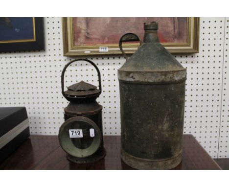 Vintage Railways Lamp and a ' Harrods Ltd 128 ' Petrol Can 