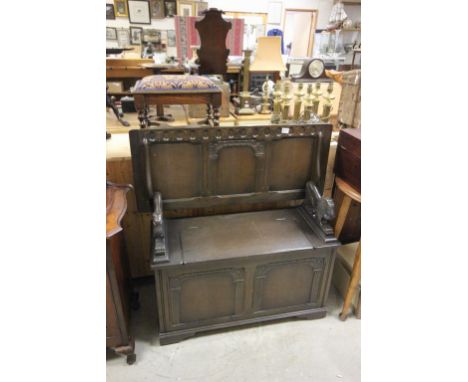 Mid 20th century Oak Monk's Bench with Arms in the form of Lions