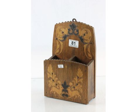 Vintage Arts & Crafts candle box with inlaid & pin work decoration