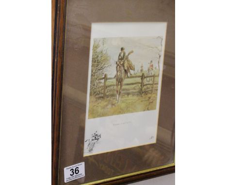 Snaffles Hunting Print entitled ' Handing it out to em ' with print of drawing and signature to margin, framed and glazed