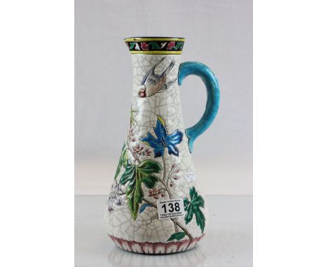 A Longwy 1920/30s jug with bird and leaf decoration impressed mark