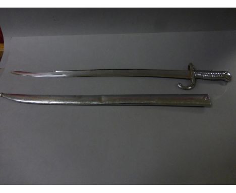 Chrome plated French 1866 pattern ceremonial Chassepot bayonet & scabbard marked "St Etienne 1872" and with matching serial n