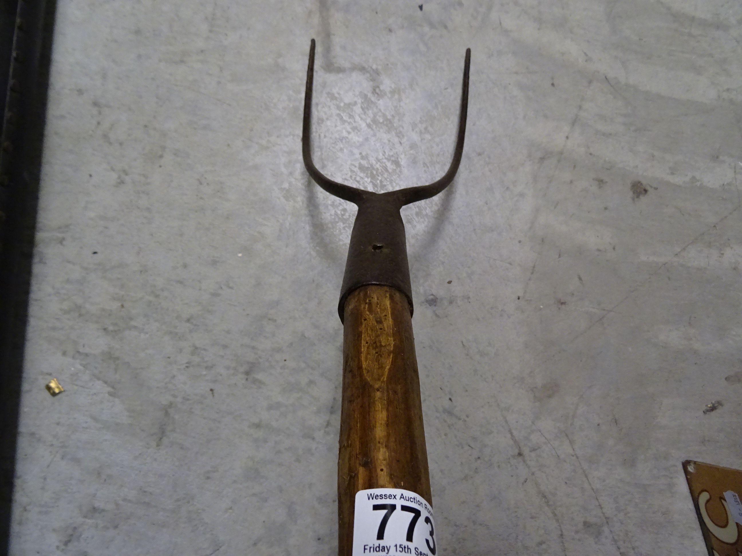 Antique Pitch Fork on Long Wooden Handle