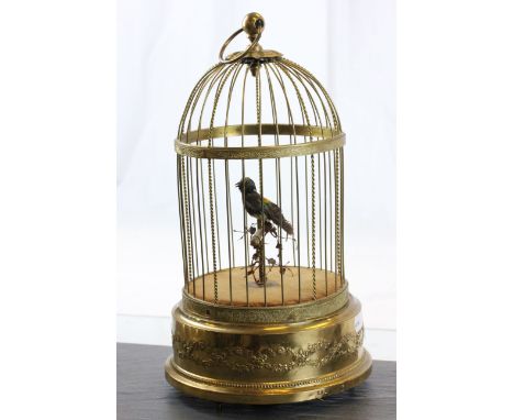 French Automaton singing bird in gilt metal bird cage