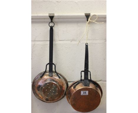 Vintage French Copper Hanging Colander plus a Vintage French Copper Hanging Pan