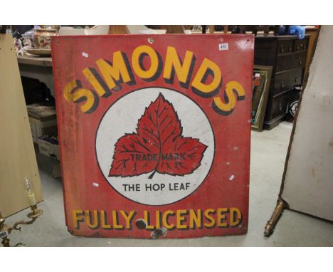 Vintage Enamel Pub Sign ' Simonds Fully Licensed The Hop Leaf '
