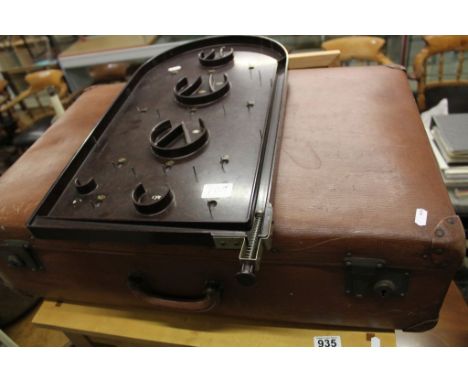 Vintage Napro Bagetelle Board together with a Vintage Swedish Leatherette Suitcase