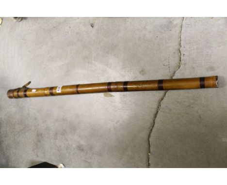 A vintage bamboo Hardy Brothers rod holder together with rods pieces - middle and top sections.