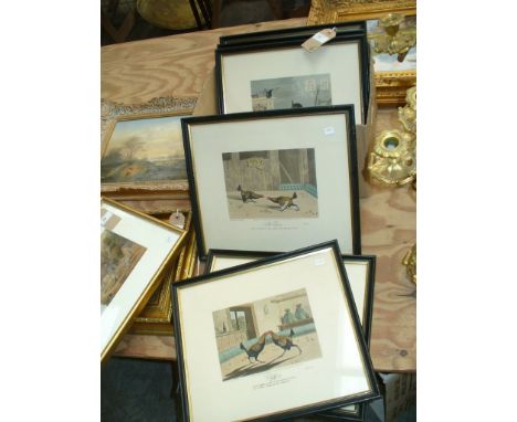 A set of six Fielding and Ackermann hand coloured "Cock Fighting" prints
Including plates 1-6 titled "Death, Fight, Set too, 