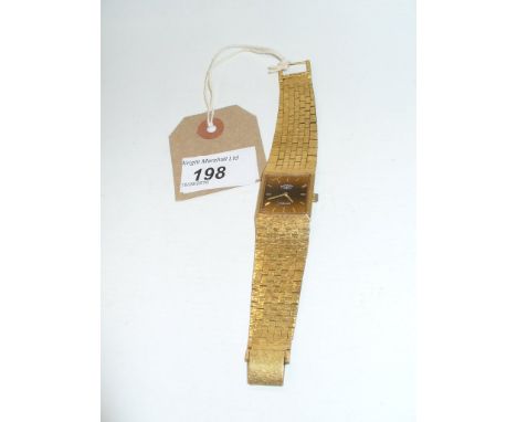 Rotary: A gold tone bracelet strap wristwatch, the square face, set with imitation cat's eye, with a texture strap 
