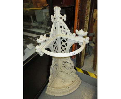 19th Century white painted cast iron corner stick stans with original tray bearing diamond registration mark 