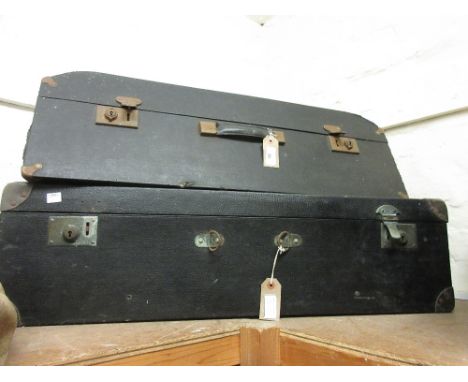 Early 20th Century wooden leatherette covered car trunk and another similar 