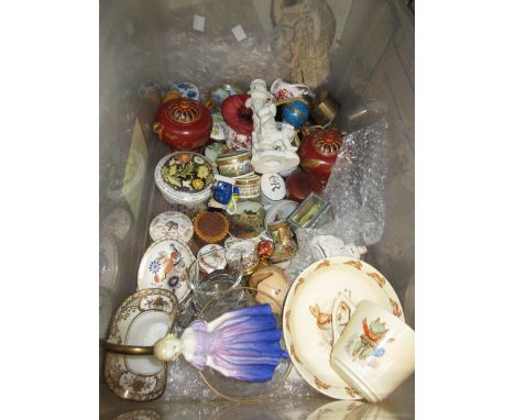 Collection of various ceramic and enamel trinket boxes and a small quantity of other ceramics and glass 
