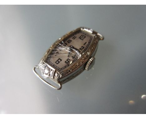 Ladies Art Deco 18ct white gold diamond set cocktail watch (at fault)Glass broken, it is currently working but we never give 