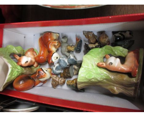 Goebel squirrel salt and pepper pot, quantity of Wade animals and two Eastgate pottery deer vases 