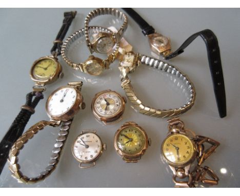 Ten various ladies gold cased wristwatches (at fault)Rotary watch is working, gold plated strap, light scratching. Gross weig