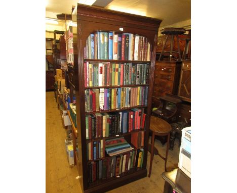 Pair of reproduction mahogany six shelf open bookcases 